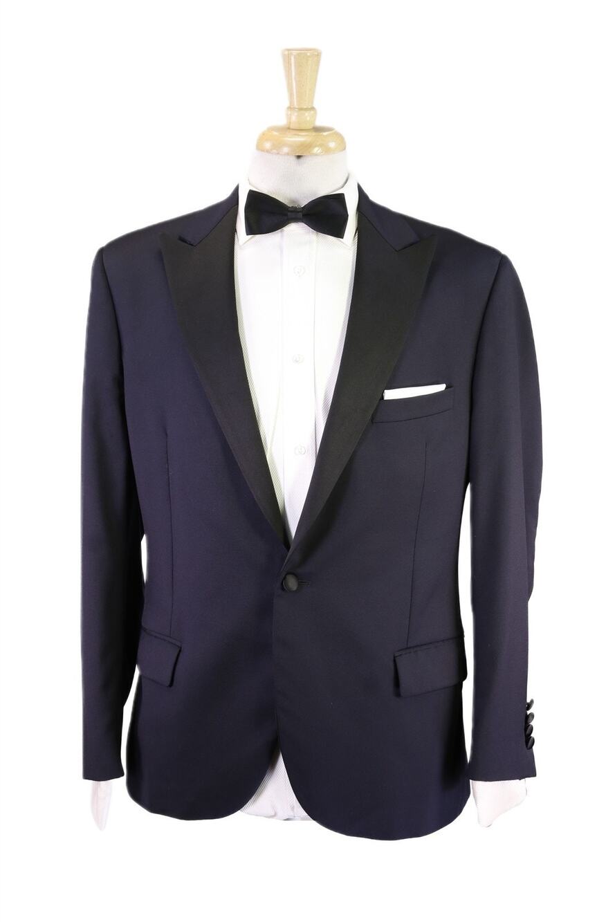 Samuelsohn Navy Blue Peak Lapel 1-Btn Tuxedo Formal Wedding 120's Wool Suit 40S